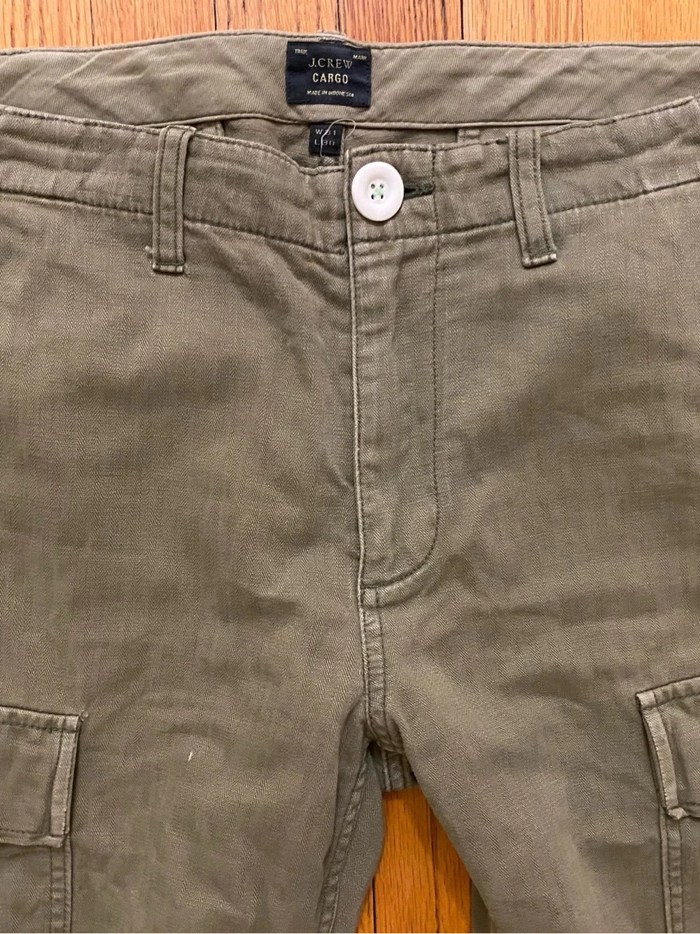 J.CREW 770 Men's Green Twill Cotton Cargo Pants Slim Straight Flat Front 31